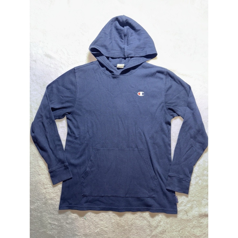 Champion Thermal Long Sleeve Waffle Hoodie Shirt Size Medium